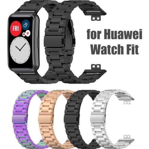 For Huawei Watch Fit Strap Stainless Steel Watchband Metal Bracelet Smart Watches Band Replacement Straps 18.6cm/7.3inch Bands
