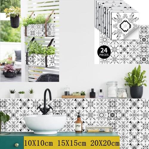 Black and White 3D Retro Pattern PVC Self Adhesive Tile Sticker Kitchen Waterproof Oil-proof Wall Stickers Bathroom Art Decals