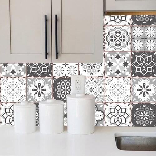 Grey Vintage Victorian Arabic Retro Mosaic Traditional PVC Tile Stickers Self-adhesive Wall Decor Customed