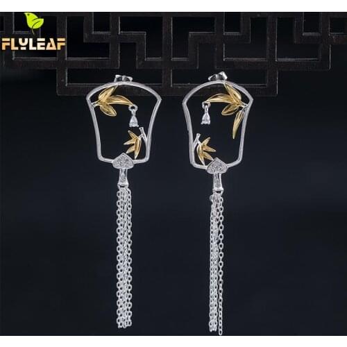 925 Sterling Silver Gold Bamboo Tassel Drop Earrings For Women Original Vintage Jewelry Female Hanfu Accessories Spring New