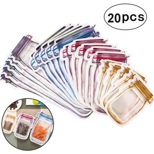 20pcs/set Mason Jar Bottles Bags Zipper BPA Free Mason Bottles Food Snack Bag Seal Fresh Sealed Bags Leakproof Home Organizer