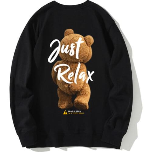 Round Neck Sweater Casual Cartoon Long Sleeves Tee Minimalist Teddy Bear Print T-shirt Women White Cotton Top Summer