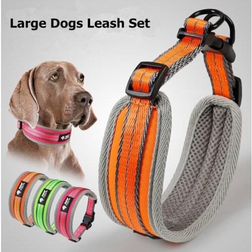Outdoor Training Reflective Dog Collar Leash Set Adjustable Nylon Thicken Breathable For Small Medium Large Dogs Collar
