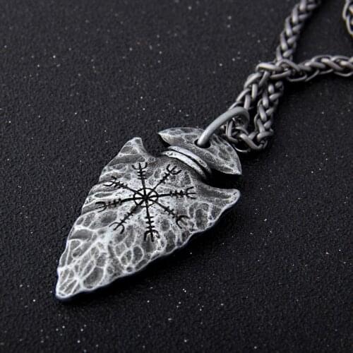 Yage Stainless Steel Chain with Viking Rune "Aegishjalmr" spear pendant necklace as men gift
