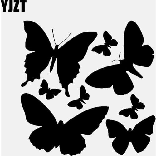 YJZT 12.4CM*12.5CM Car Sticker Beautiful Cartoon Butterfly Vinyl Sticker Black/Silver C24-0145