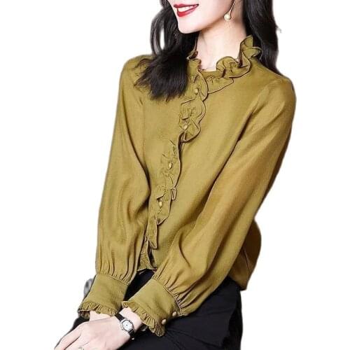 Women Spring Autumn Style Blouses Tops Lady Casual Long Sleeve Stand Collar Blusas Tops DD9148