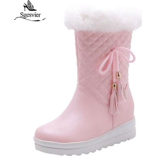 Sgesvier 2020 New fashion snow boots woman warm mid calf boots women winter thick fur inside platform cotton shoes pink white