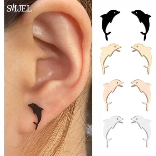 Cartoon Animal Fish Stud Earrings for Women Children Fashion Stainless Steel Tail Dolphin Earring Small boucles d oreille femme