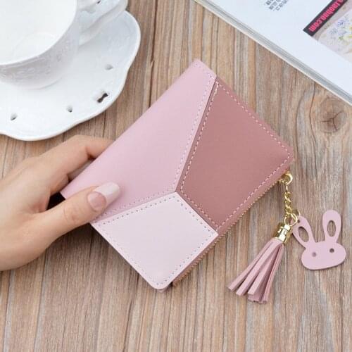 Womens Fashion Zipper Wallet Splicing Tassel Versatile PU Leather Card Bag Casual Small Lovely Wallet For Women 2021 New