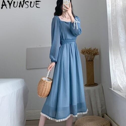 AYUNSUE Spring Summer Dress 2021 Elegant Vintage Dresses for Women Korean Long Sleeve Dress Female High Quality Vestido De Mujer