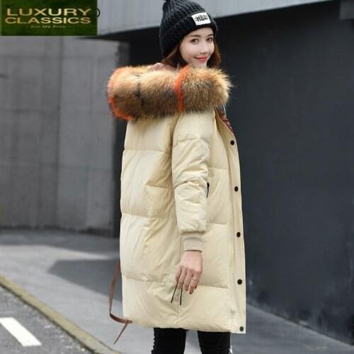 Duck Winter Jacket Women Down Coat Large Real Raccoon Fur Clothing Long Hooded Clothes Female Thick Warm Jackets LWL1016