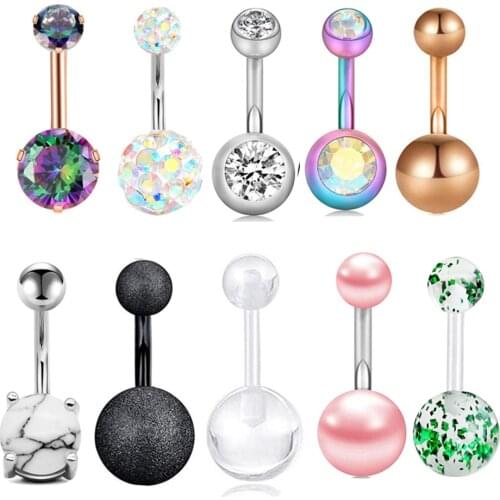 1set Sexy Navel Piercing Belly Button Rings Bar Crystal Zircon Dangling Ombligo Party Stud Barbell for Woman Body Jewelry 14g