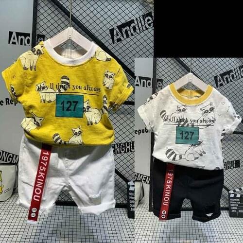2021 2pcs Summer Baby Boy Children Causal Cartoon Printing Suit Tops + Short Boys Clothes Kids Clothes sets 2-7