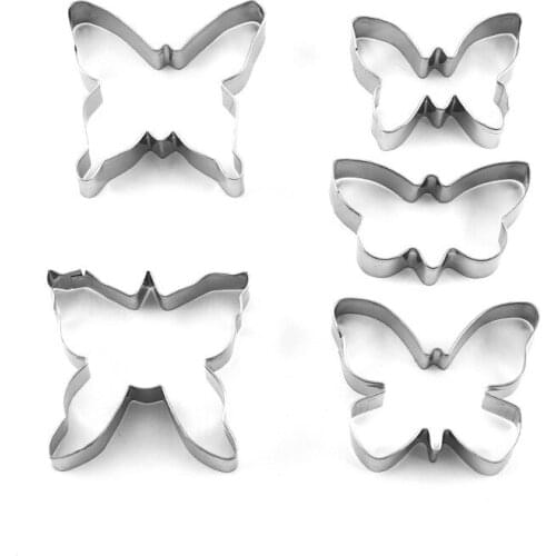 5pcs/set Butterflies Shape Cookie Cutters Stainless Steel DIY Biscuit Mold Set 3D Cake Fondant Decorating Tools