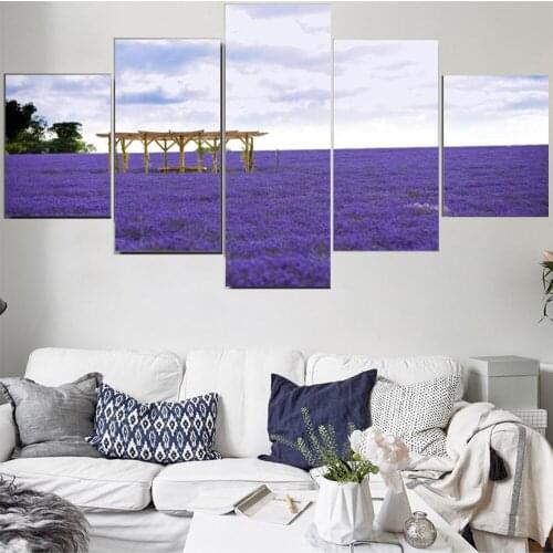 5 Pieces Wall Art Canvas Painting Purple Flower Landscape Poster Modern For Home Decoration Framework Pictures Living Room