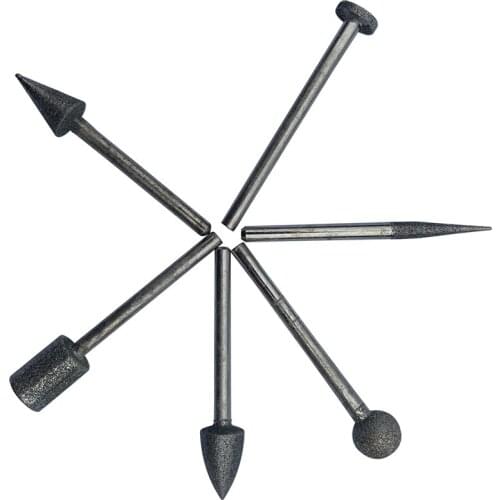 Free Shipping 6pcs/set Diamond Grinding burr 3x8mm Coated Grinder Head for grinder.Grinding gemstones,glass,Mohs 10 degree