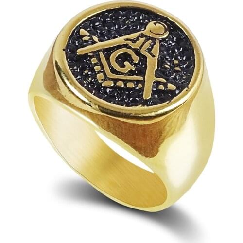 AG Freemason Ring Gold Color Stainless Steel Vintage Trend Round Rings For Men Punk Masonic Classic Jewelry Gifts Dropshipping