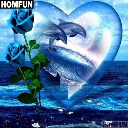 HOMFUN Full Square/Round Drill 5D DIY Diamond Painting "Dolphin rose" 3D Embroidery Cross Stitch 5D Home Decor Gift A00596
