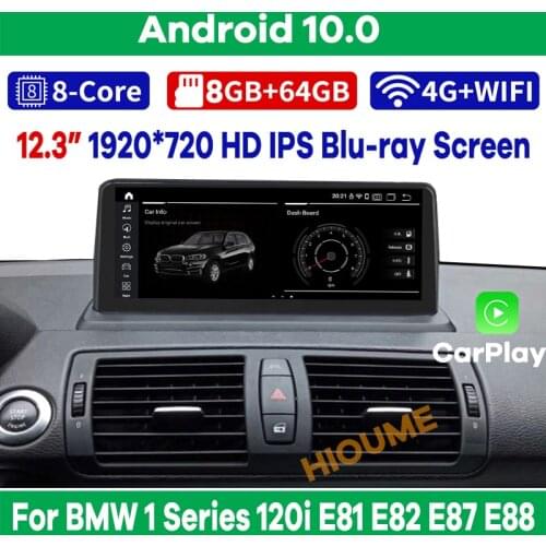 12.3" Android 10 Car Multimedia Player GPS Navigation for BMW 1 Series 120i E81 E82 E87 E88 Stereo CarPlay Audio Touch Screen