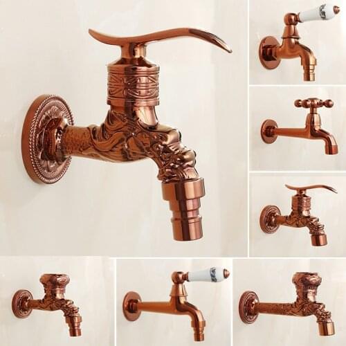 Free shipping European Rose gold plated copper washing machine faucet ceramic handle bibcocks house garden wash sink faucets