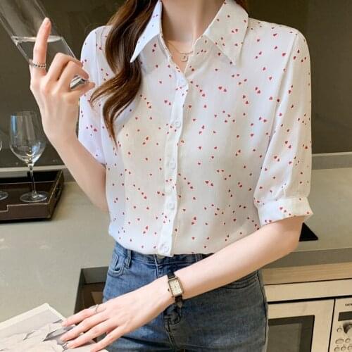 2021 Blusas Female Summer New Chiffon Short Sleeve Womens Top Loose Shirt Sweet Dropshipping Ladies Tops V-Neck Polka Dot 0965