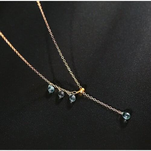 DMBS304 14K Gold Injection Blue Sapphire Pendant Genuine Gemstone Handmade Necklace Female Clavicle Chain