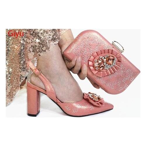 Doershow African Shoes And Bag Matching Set With silver Hot Selling Women Italian Shoes And Bag Set For Party Wedding HAC1-17