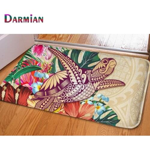 DARMIAN Hawaii Style Hibiscus Turtle Print Living Room Carpet Creative Home Decor Flannel Mats Bathroom Non-slip Rugs Alfombras