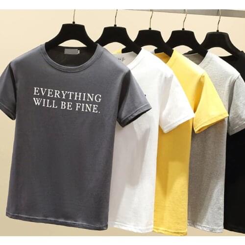 GGRIGHT Tees T-Shirt Woman Casual Summer Tshirt Femme 2021 Short Sleeve T Shirt Women Cotton Loose Letter Print Tops White Gray