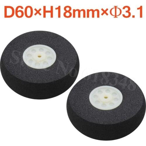2pcs 60mm Light Foam Tail Wheel Thickness:18mm Axle hole: 3.1mm For RC Airplane Parts Replacement