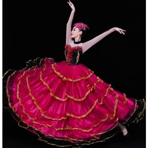 Spanish Flamenco Bullfighting Costume Adult Female Stage Chorus Big Swing Dress Spanish Stage Performance Dancing Skirt DL4208