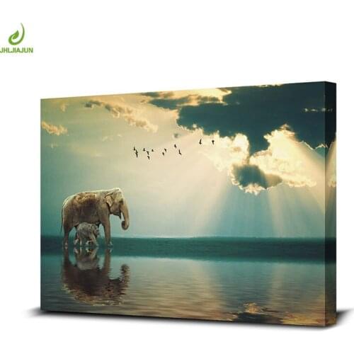 JHLJIAJUN Canvas Painting Modern Elephant Sky Sunny Posters Wall Art Prints And Posters For Living Room Bedroom Home