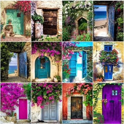 CHENISTORY Oil Painting By Numbers Flower Door Scenery For Adult Children Acrylic Drawing Canvas Picture Wall Art DIYHome Decor