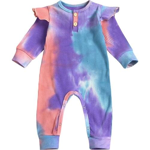 Toddler Long Sleeve Romper, Gradient Color Printing Button Design Ribbed Closing Spring Clothing