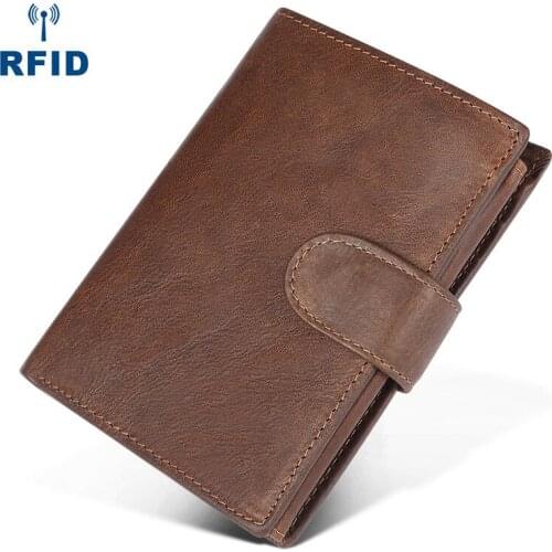 Mens Genuine Leather Wallet RFID Purse Large Capacity Coin Purse Hasp Vintage Money Bag Multi-card Position Photo Album