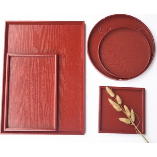 Red Series Tea Tray Storage Festive Tea Set Marriage Solid Wood Tray 4