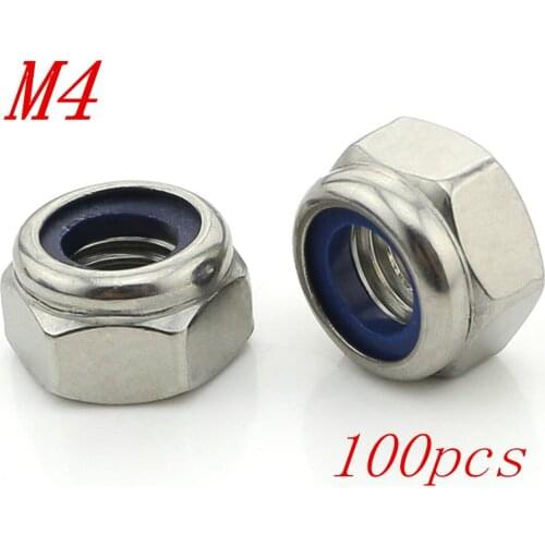 Metric M4 304 Stainless Steel Hex Head Nylon Insert Lock Jam Stop Nuts 100pcs/Lot Free Shipping