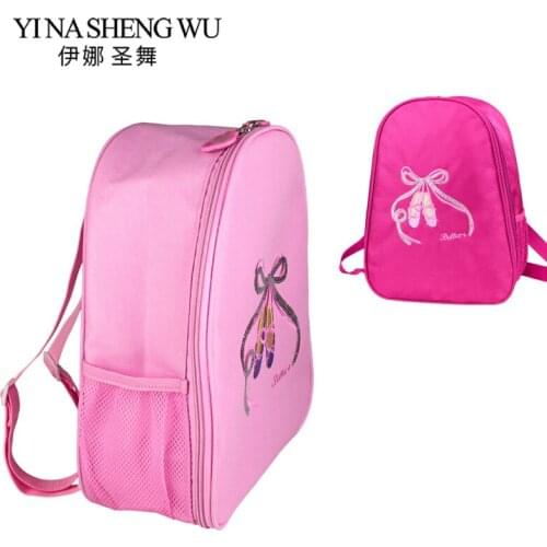 New Cute Embroidered Shine Bowknot Pink Rose Ballet Dance Bags Girls Children Sports Backpack Waterproof Canvas Dance Backpacks