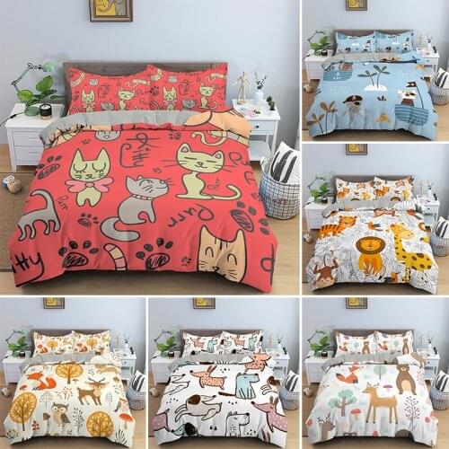 Cartoon Funny Cat Dog Animal Bedding Set Kids Adults Cute Quilt Duvet Cover Sets Single King Size 2/3pcs Bedclothes Home Textile