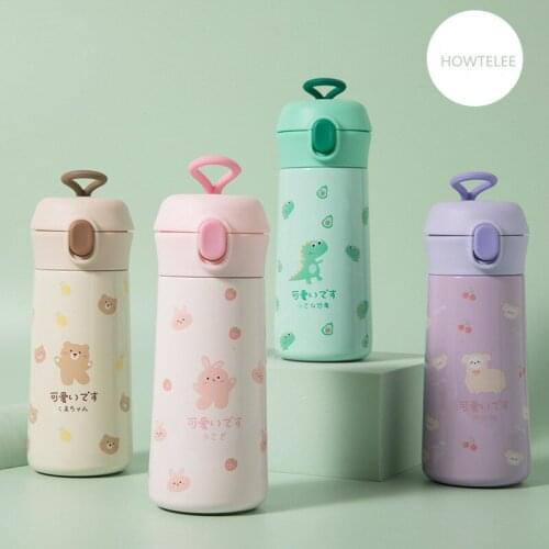 HOWTELE cartoon stainless steel thermos cup creative 304 students straight body cup water cup individually packaged vacuum flask