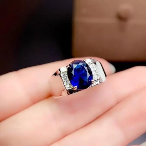 Muscular man ring royal blue sapphire gemstone ring for men natural gem good cut 925 sterling silver birthday gift size 8x10mm
