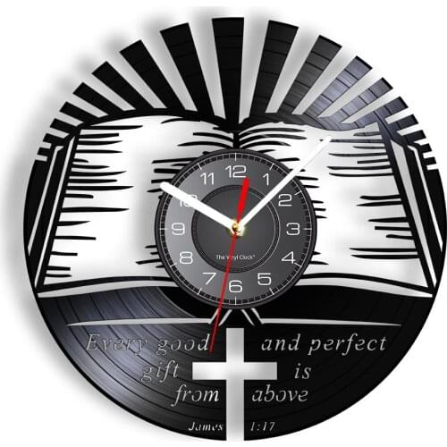 James 1:17 Bible Verse Art Vintage Wall Clock Christian Home Decor Religious Quote Vinyl Album Longplay Record Clock Prayer Gift