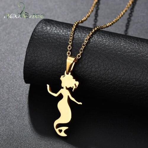 Nextvance Ethnic Mermaid Heart in Tail Pendant Necklace Stainless Steel Link Chain Neckalces for Girls Gift Bijoux Femme