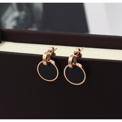 New Drop-Shaped Hanging Black Round Cake Earrings Tide Women Fashion Wild Earrings Accessories Titanium Steel Jewelry