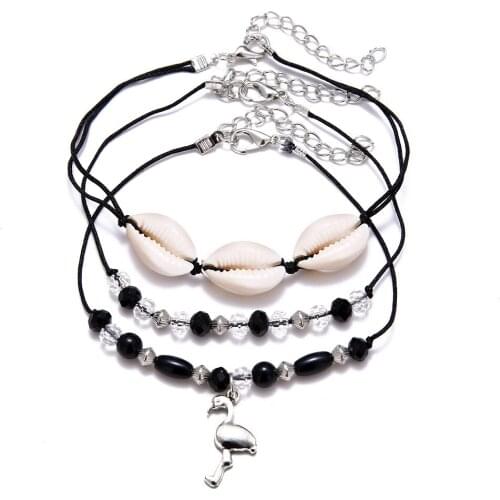 New Anklet with Marine Vintage Pendant Natural Shell Black Beaded Beach Anklet Female Ankle Bracelet for male and female