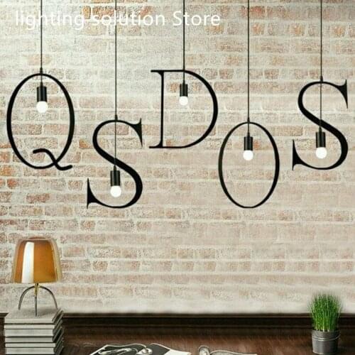 New Nordic Iron Letter Pendant Light DIY Marquee Sign Hanging Lamp bar restaurant cafe suspension Kitchen Light Fixtures