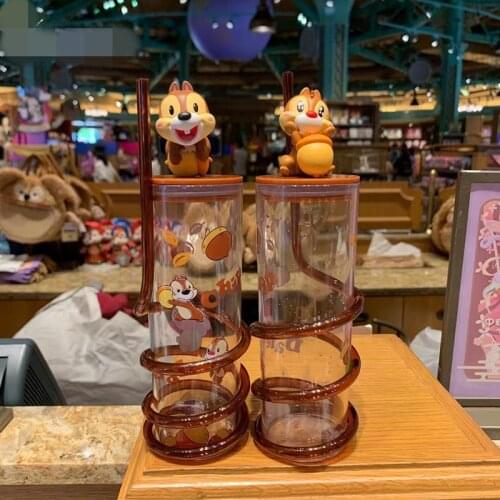 New style Shanghai Disney Qiqididi holding pine nuts cartoon cute couple drinking straw cup drinking cup gift AG2635