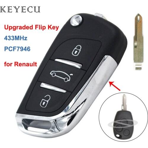 Keyecu Upgraded Flip Remote Car Key Fob 3 Button 433MHz PCF7946 Chip for Renault Kangoo Traffic Clio Kangoo II 2006-2010