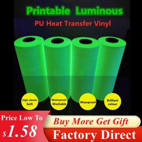 PU Luminous Printing Glow In the Dark HTV Lettering Film For Iron On T-Shirt Bags Garment Fabric DIY Printable Luminous Vinyl