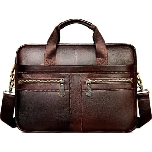 Mens Briefcase Bag Mens Genuine Leather Laptop Bag Business Tote For Document Office Portable Laptop Shoulder Bag Hot